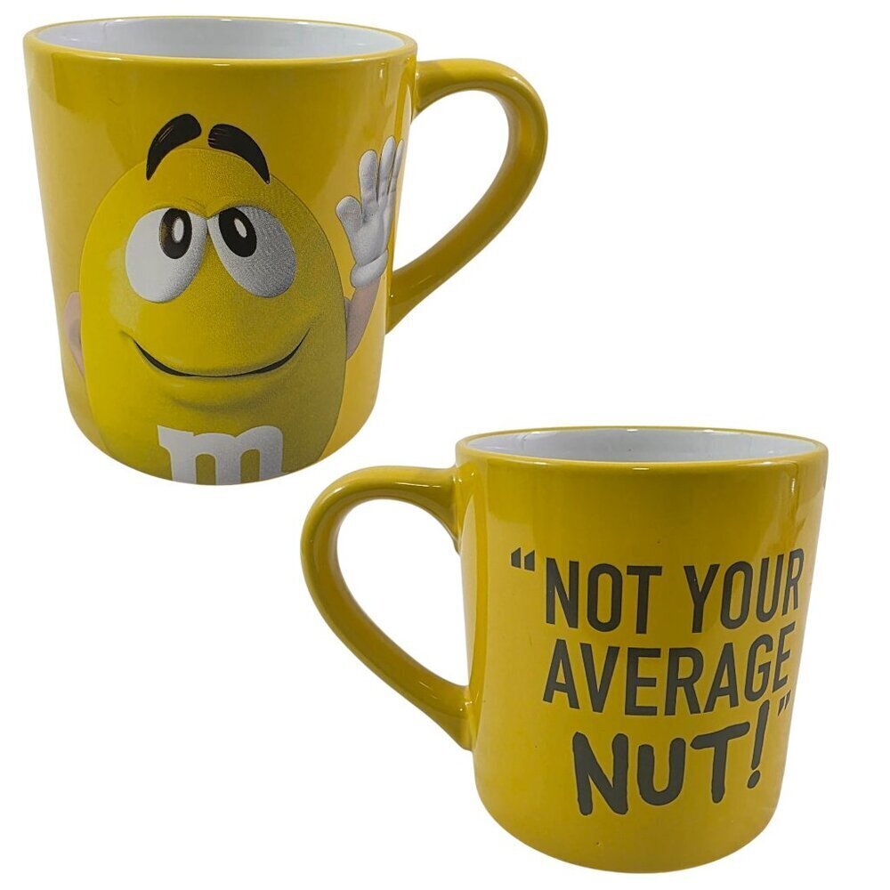 M&M’s Mars Candy Brand NOT YOUR AVERAGE NUT Large Yellow 16 Oz Cup Mug